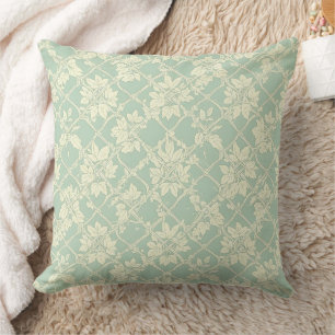 Blauwgroene vintage tralies met botanische wijnran kussen