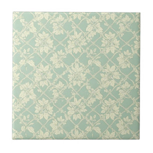Blauwgroene vintage tralies met botanische wijnran tegeltje