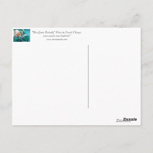 Blauwgroene vlinder briefkaart (Achterkant)