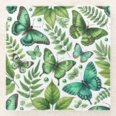Blauwgroene vlinders glazen onderzetter (Voorkant)