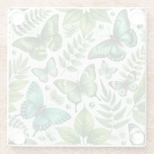 Blauwgroene vlinders glazen onderzetter (Achterkant)
