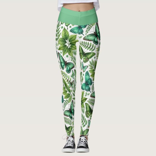 Blauwgroene vlinders leggings (Voorkant)