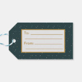 Blauwgroene vrede, vreugde, gouden kerstmis cadeaulabel (Achterkant Horizontaal)