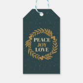 Blauwgroene vrede, vreugde, gouden kerstmis cadeaulabel (Voorkant)
