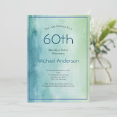 Blauwgroene Waterverf 60ste verjaardag voor hem Kaart (Staand voorkant)