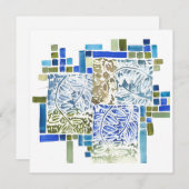 Blauwgroene Waterverf Blockprint Notecard Unfolded Bedankkaart (Voorkant / Achterkant)