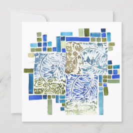 Blauwgroene Waterverf Blockprint Notecard Unfolded Bedankkaart