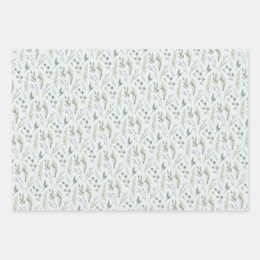 Blauwgroene Waterverf Botanisch Inpakpapier Vel (Voorkant 3)