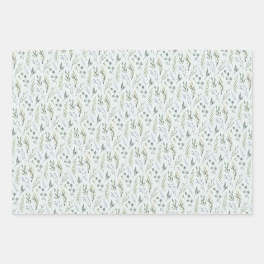 Blauwgroene Waterverf Botanisch Inpakpapier Vel (Voorkant)
