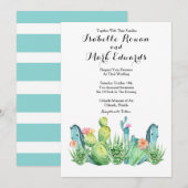 Blauwgroene Waterverf Cactus bruiloft uitnodiging (Voorkant / Achterkant)