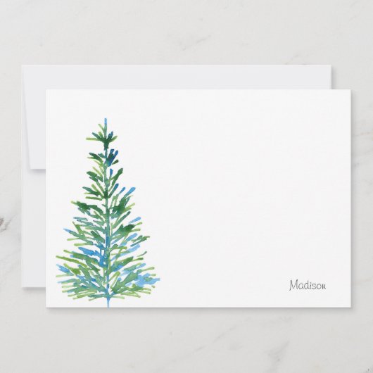 Blauwgroene waterverf dennenboom notitiekaartje (Voorkant)