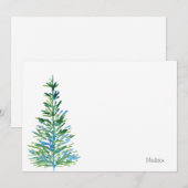 Blauwgroene waterverf dennenboom notitiekaartje (Voorkant / Achterkant)