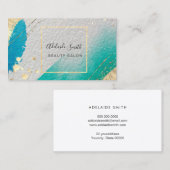 Blauwgroene waterverf Faux Gold folie Details Visitekaartje (Voorkant / Achterkant)