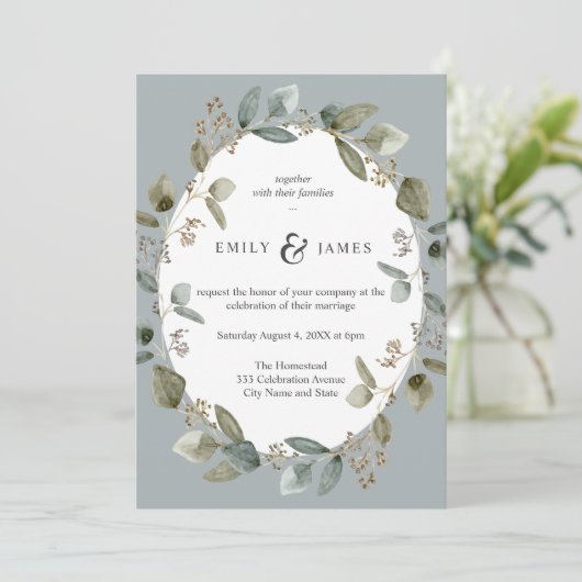 Blauwgroene Waterverf Greeney verlaat bruiloft Kaart (Staand voorkant)