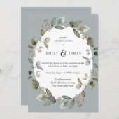 Blauwgroene Waterverf Greeney verlaat bruiloft Kaart (Voorkant / Achterkant)