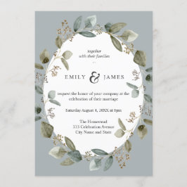 Blauwgroene Waterverf Greeney verlaat bruiloft Kaart