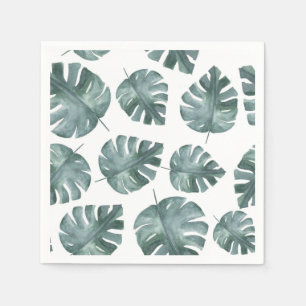 Blauwgroene Waterverf Monstera Patroon Servet
