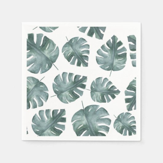 Blauwgroene Waterverf Monstera Patroon Servet (Voorkant)