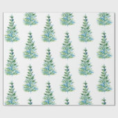 Blauwgroene Waterverf Pine Tree Patroon Cadeaupapier (Vlak)