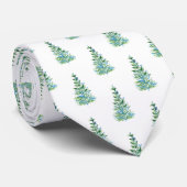 Blauwgroene Waterverf Pine Tree Patroon Stropdas (Opgerold)