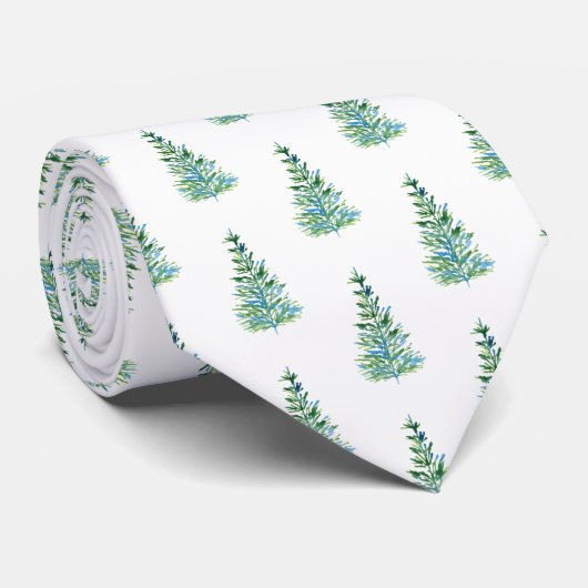 Blauwgroene Waterverf Pine Tree Patroon Stropdas (Opgerold)
