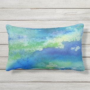 Blauwgroene Waterverf Splash Lumbar Pillow Buitenkussen