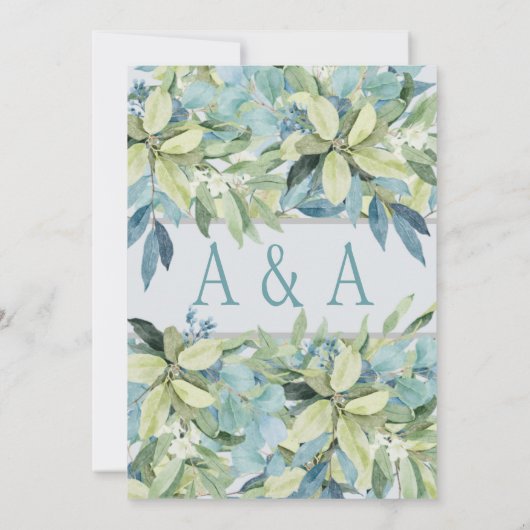 Blauwgroene Waterverf verlaat huwelijksuitnodiging Kaart (Achterkant)
