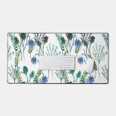 Blauwgroene waterverf wilde bloem bureaumat (Keyboard & Muis)