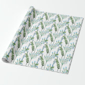 Blauwgroene waterverf wilde bloem cadeaupapier (Uitgerold)