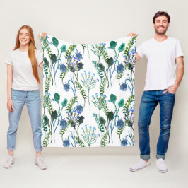 Blauwgroene waterverf wilde bloem fleece deken