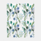 Blauwgroene waterverf wilde bloem fleece deken (Voorkant)