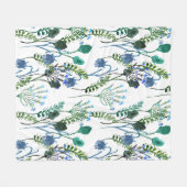 Blauwgroene waterverf wilde bloem fleece deken (Voorkant (Horizontaal))