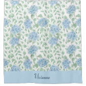 Blauwgroene waterverf wilde bloem monogram douchegordijn (Voorkant)