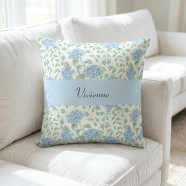 Blauwgroene waterverf wilde bloem monogram naam kussen