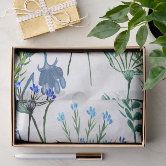 Blauwgroene waterverf wilde bloem tissuepapier (Geschenk)