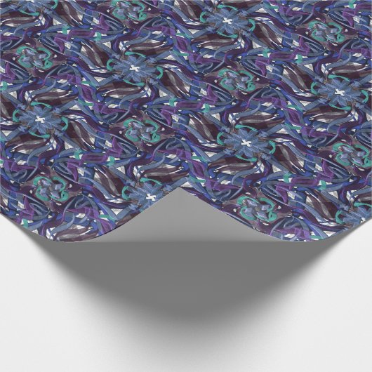 Blauwgroene wervelingen cadeaupapier (Hoek)