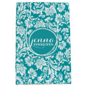 Blauwgroene & Witte Vintage BloemenDamasten Medium Cadeauzakje (Voorkant)