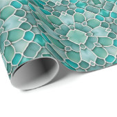 Blauwgroene Zee-glazen keibalkpatroon Cadeaupapier (Rol Hoek)