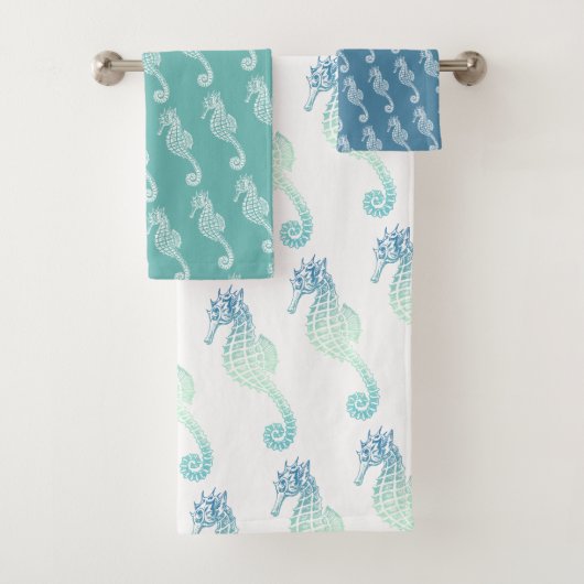 Blauwgroene zeepaard bad handdoek (Insitu)