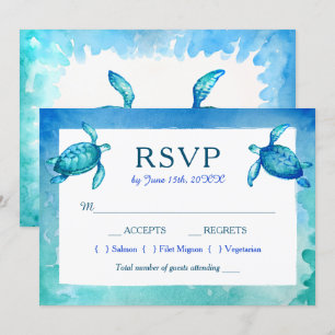 Blauwgroene Zeeschildpad Huwelijks RSVP Kaarten