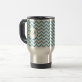 Blauwgroene Zigzag Monogrammed Reisbeker (Voorkant links)