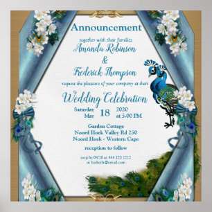 Blauwgroene zijde van metaal - goudpekels Veer Poster