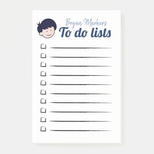 Blauwharige jongen om lijsten te maken post-it® notes (Voorkant)