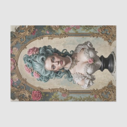 Blauwharige rococo buste - Decoupage Tissuepapier (Voorkant)