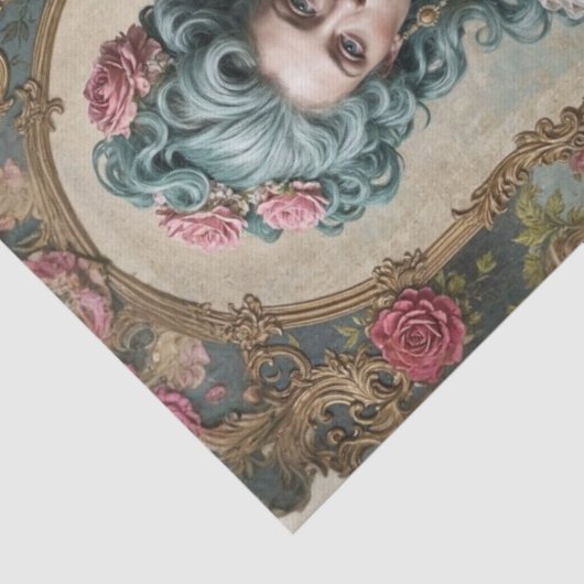 Blauwharige rococo buste - Decoupage Tissuepapier (Detail)