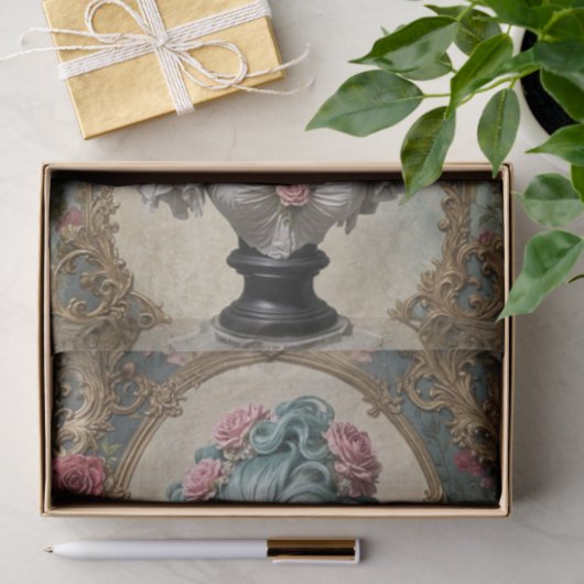 Blauwharige rococo buste - Decoupage Tissuepapier (Geschenk)