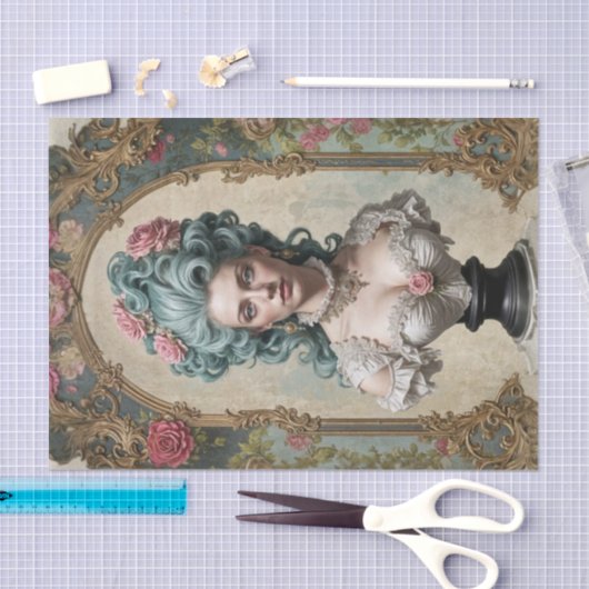 Blauwharige rococo buste - Decoupage Tissuepapier (Craft)