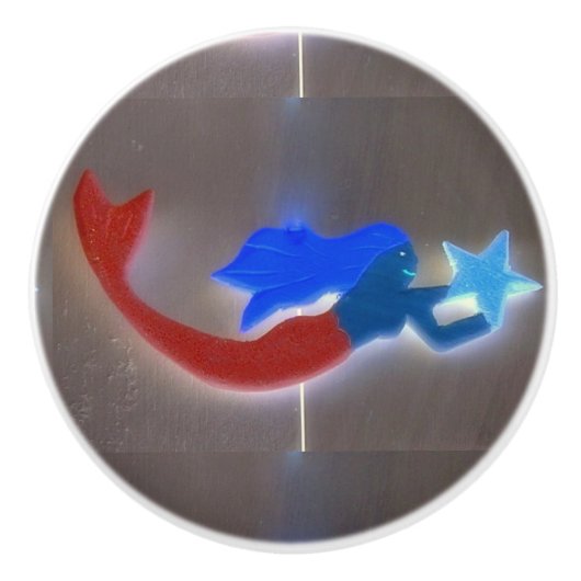 blauwharige zeemeermin keramische knop (Voorkant)