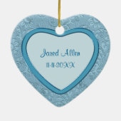 Blauwhart voor eerste kerstmis Baby Keramisch Ornament (Achterkant)