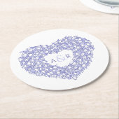 blauwhartsbuik florale monogram ronde kartonnen onderzetter (Gebogen)